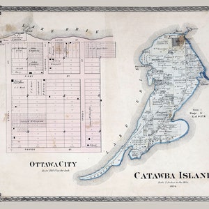 Carte de l'île Catawba, 1874, comté d'Ottawa, lac Érié, Ohio