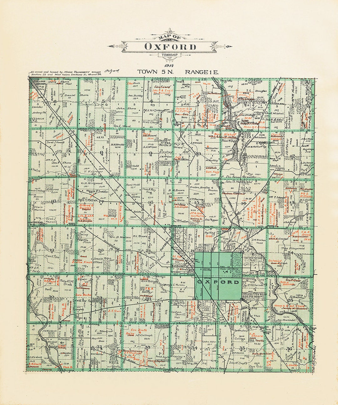 1914 Map of Oxford Township Butler County Ohio Etsy