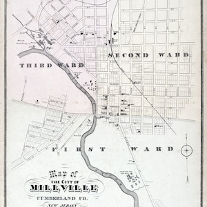 Mapa de 1876 do condado de Millville Cumberland, Nova Jersey