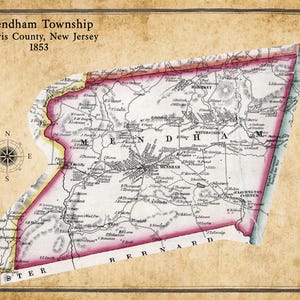 1853 Carte du canton de Mendham, comté de Morris, New Jersey
