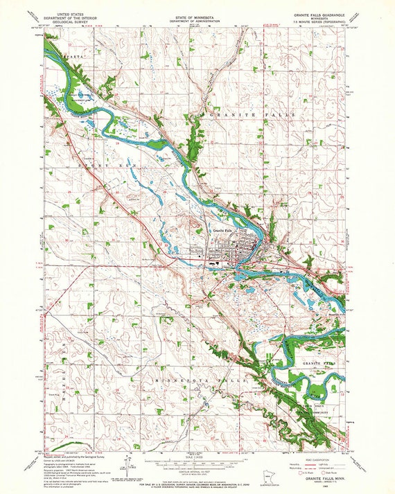 Granite Falls Mn Map 1965 Topo Map Of Granite Falls Minnesota Quadrangle | Etsy Canada