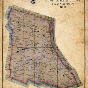 1850 Map of Lower Makefield Township Bucks County Pennsylvania