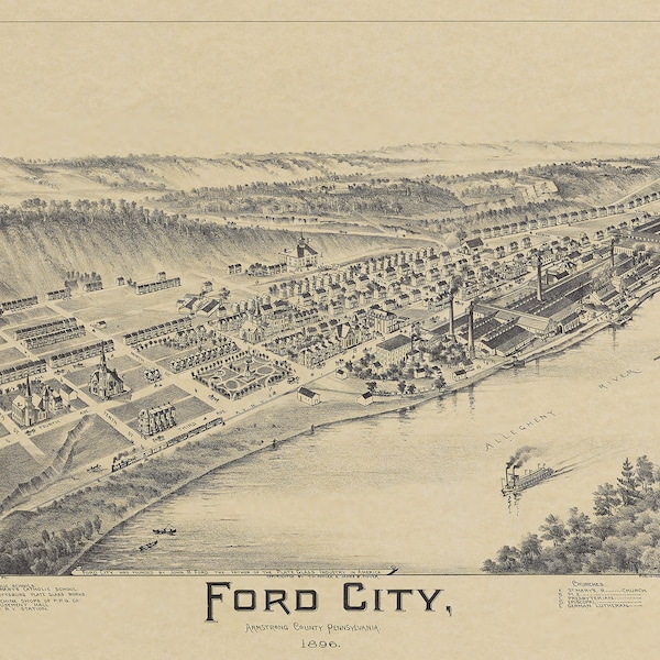 Map of Ford City Pa Etsy
