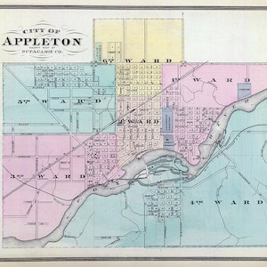 1878 Map of Appleton Outagamie County Wisconsin