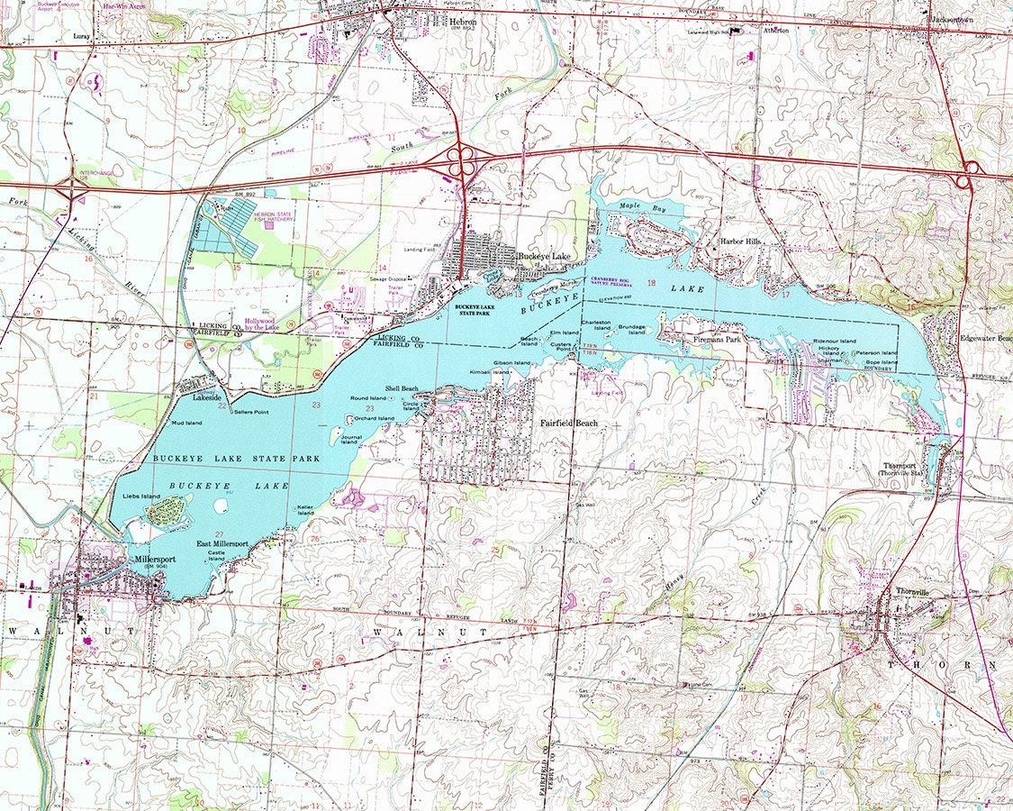 Map Of Buckeye Lake 1995 Map Of Buckeye Lake Ohio | Etsy Uk