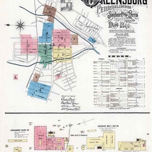 1891 Plan de la ville de Greensburg, comté de Westmoreland, Pennsylvanie
