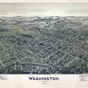 1897 Luftbildkarte von Washington Pennsylvania Öl- & Gasquellen