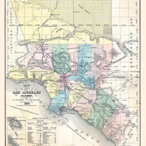 1880 Carte du comté de Los Angeles en Californie