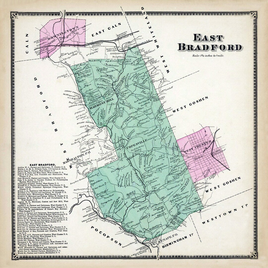 1873 Map of East Bradford Township Chester County Pennsylvania Etsy