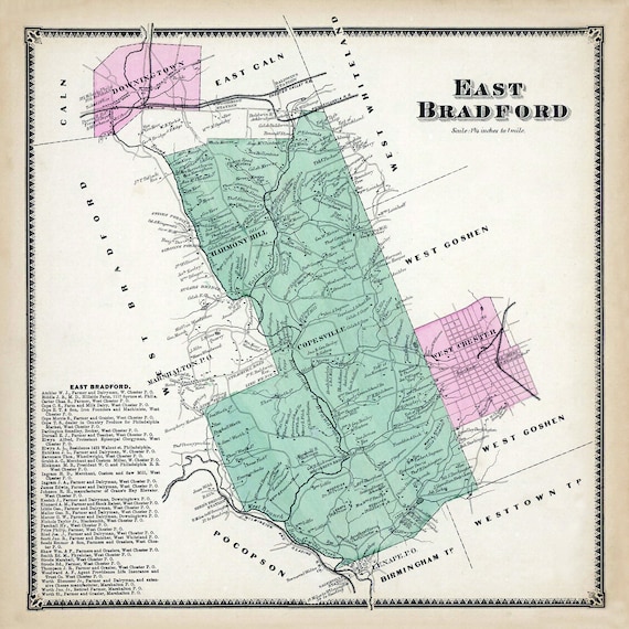 1873 Map of East Bradford Township Chester County Pennsylvania - Etsy
