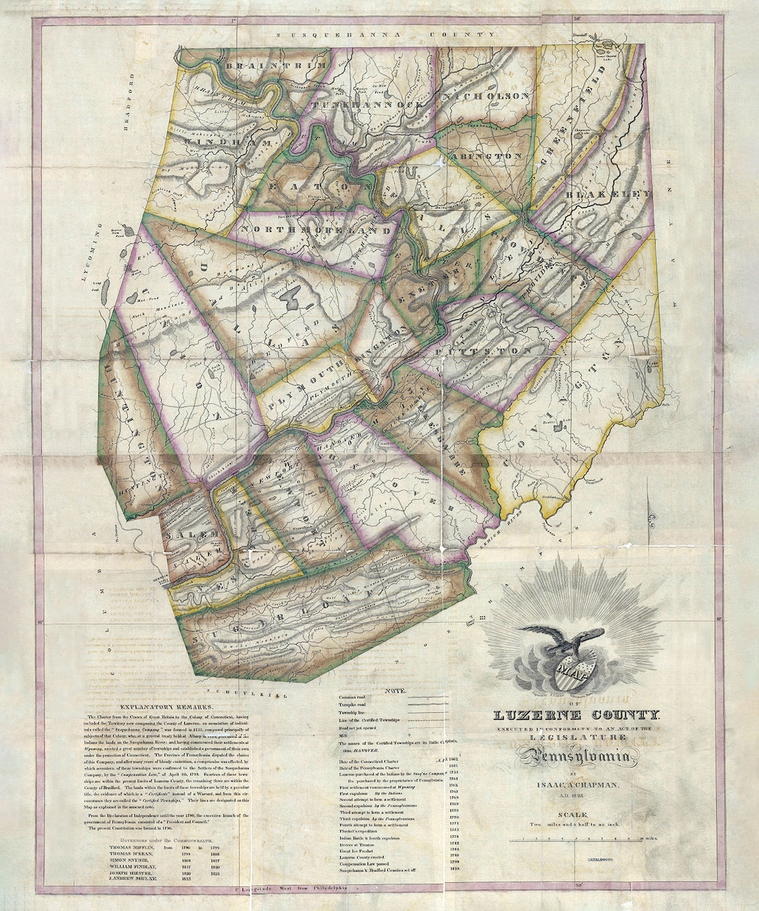 1823 Map of Luzerne County Pennsylvania Etsy
