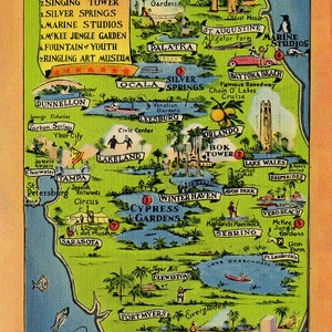 Cartoonkaart uit 1960 van Florida