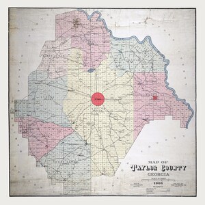 1908 Karte von Taylor County, Georgia