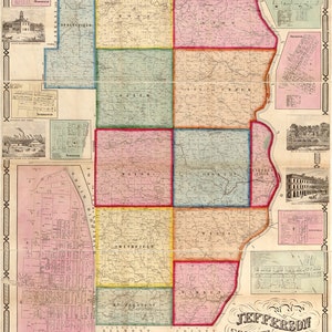 Carte 1856 du comté de Jefferson dans l'Ohio, généalogie des cartes agricoles