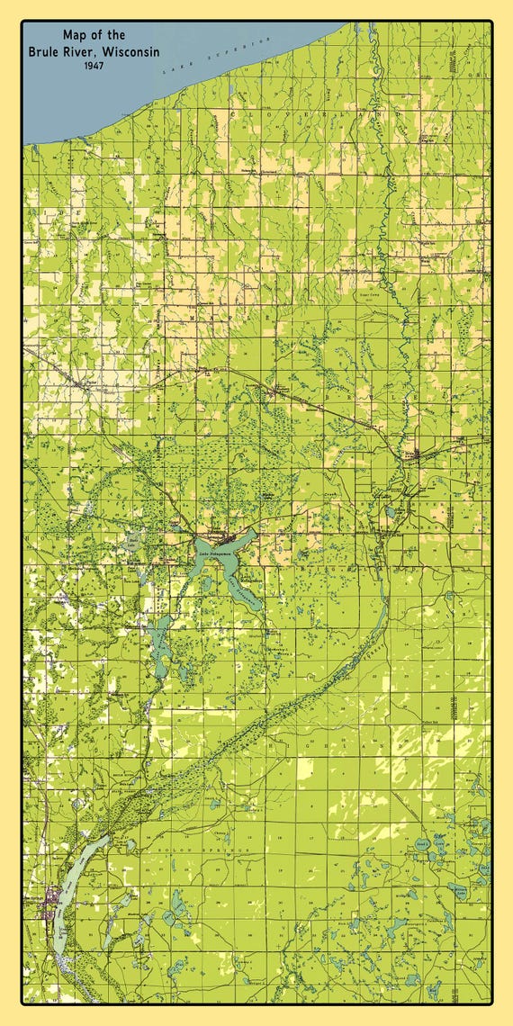 1947 年ウィスコンシン州ダグラス郡のブルール川の地図 - Etsy 日本