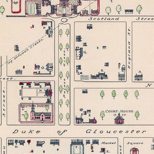 May include: An antique map of Williamsburg, Virginia, showing the layout of the city with streets, buildings, and landmarks. The map includes the text "BRUTEN PARISH" and "COURT, HOUSE 1770".