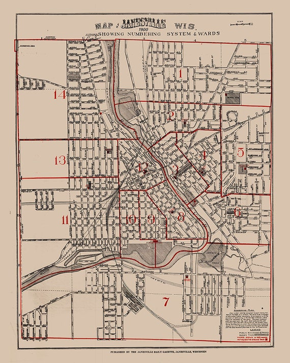 1900 Map of Janesville Wisconsin Etsy