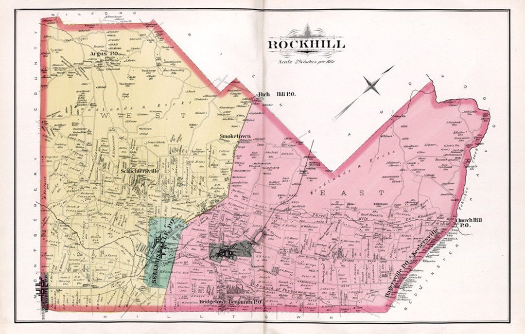 1891 Map of Rockhill Township Bucks County Pennsylvania Etsy