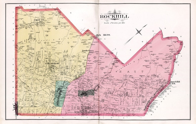 1891 Map of Rockhill Township Bucks County Pennsylvania Etsy