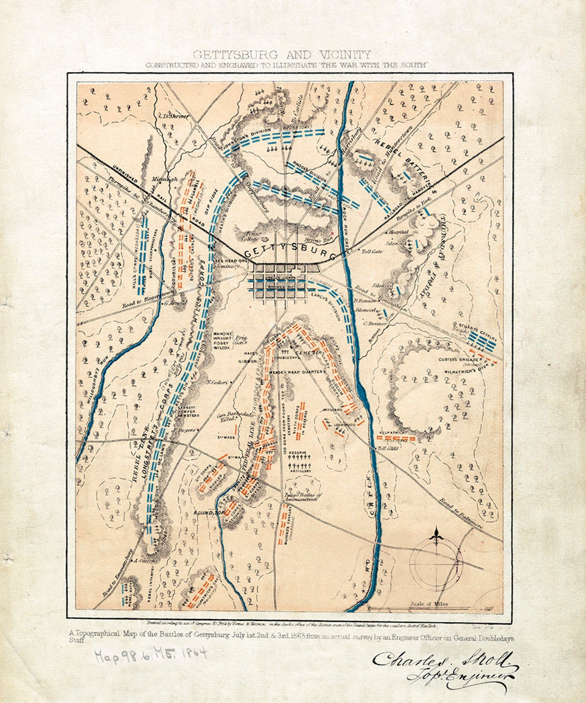 1864 Map of the Gettysburg Pennsylvania Battlefield Civil War | Etsy