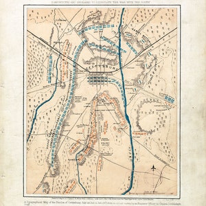 Kaart uit 1864 van de burgeroorlog op het slagveld van Gettysburg in Pennsylvania