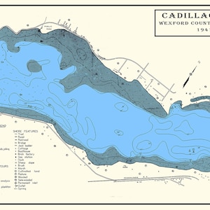 1941 Map of Cadillac Lake Wexford County Michigan