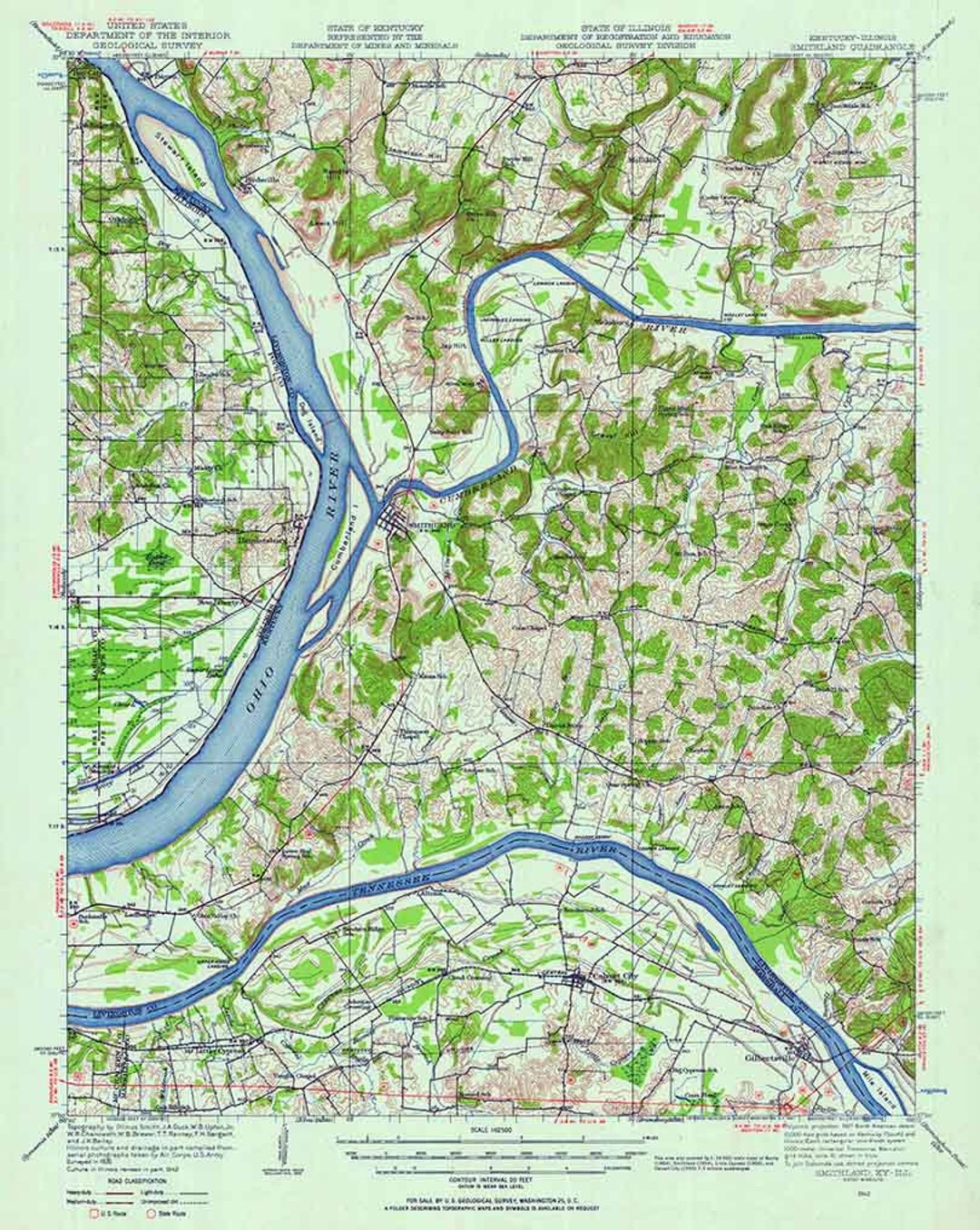 1942 Topo Map of Smithland Kentucky Ohio River Tennessee River - Etsy