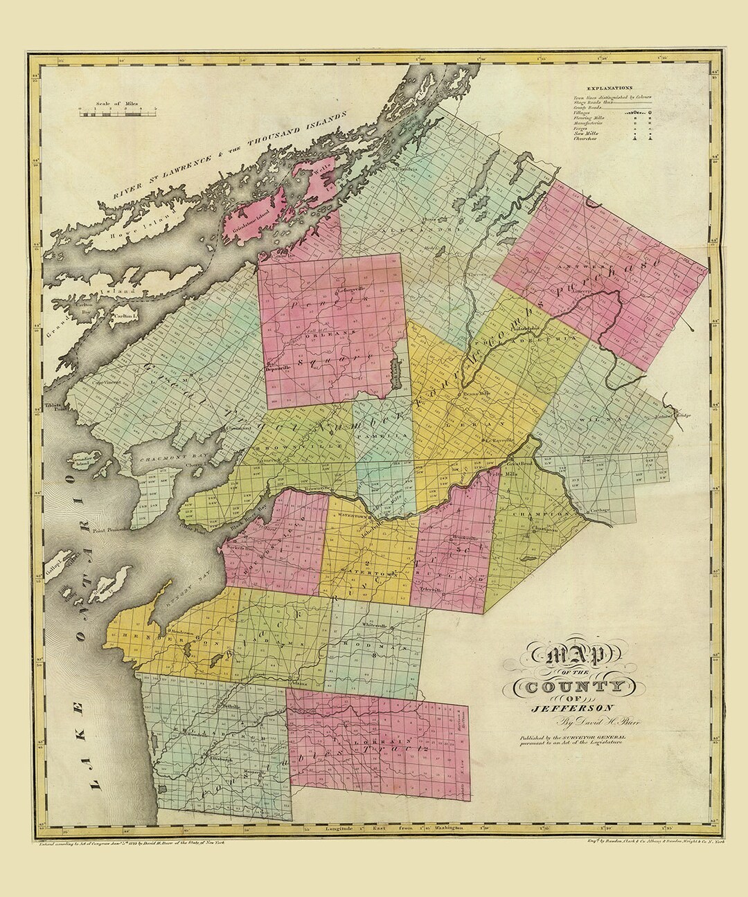 1829 Map of Jefferson County New York Etsy