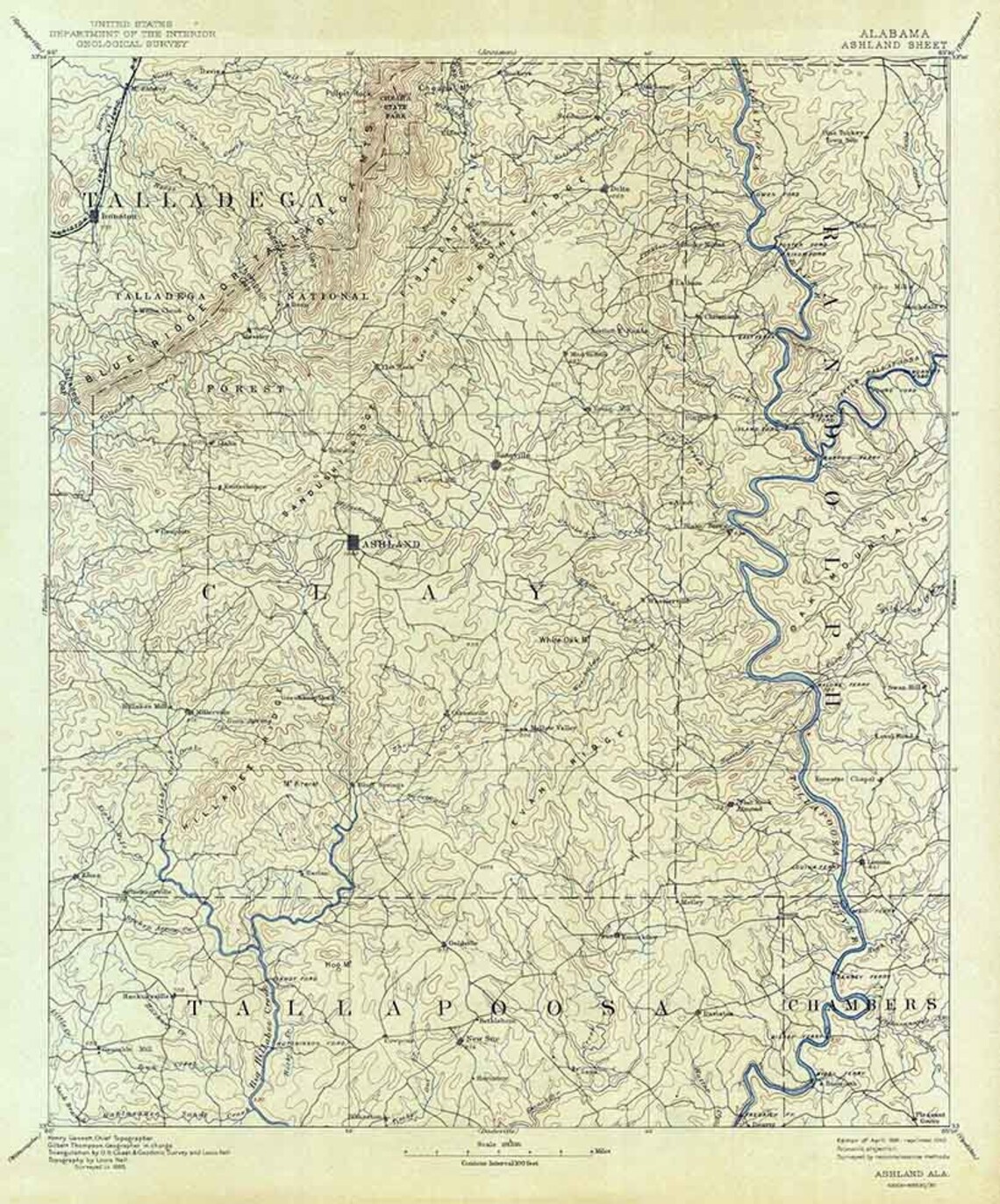 1891 Topo Map of Ashland Alabama Talladega National Forest Etsy
