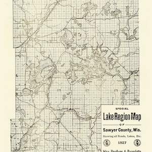 1927 Seen-Region Karte von Sawyer County, Wisconsin