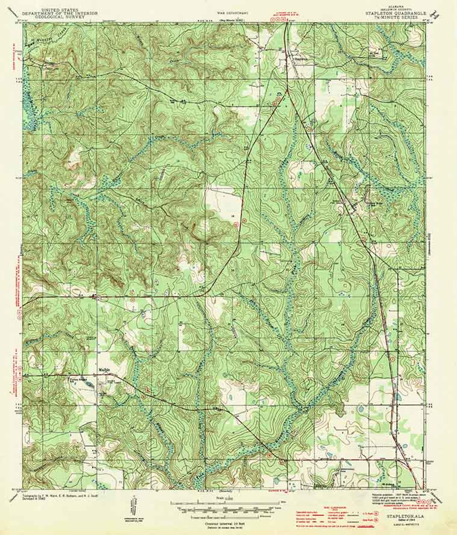 1944 Topo Map of Stapleton Alabama Quadrangle Etsy