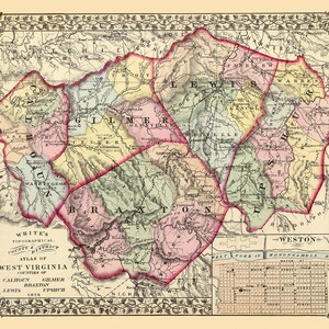 1873 Plan de Calhoun Gilmer Braxton Lewis et du comté d'Upshur en Virginie-Occidentale