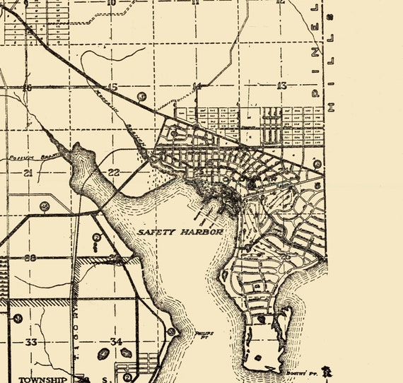 1925 Map of Pinellas County Florida Tampa Bay Clearwater - Etsy