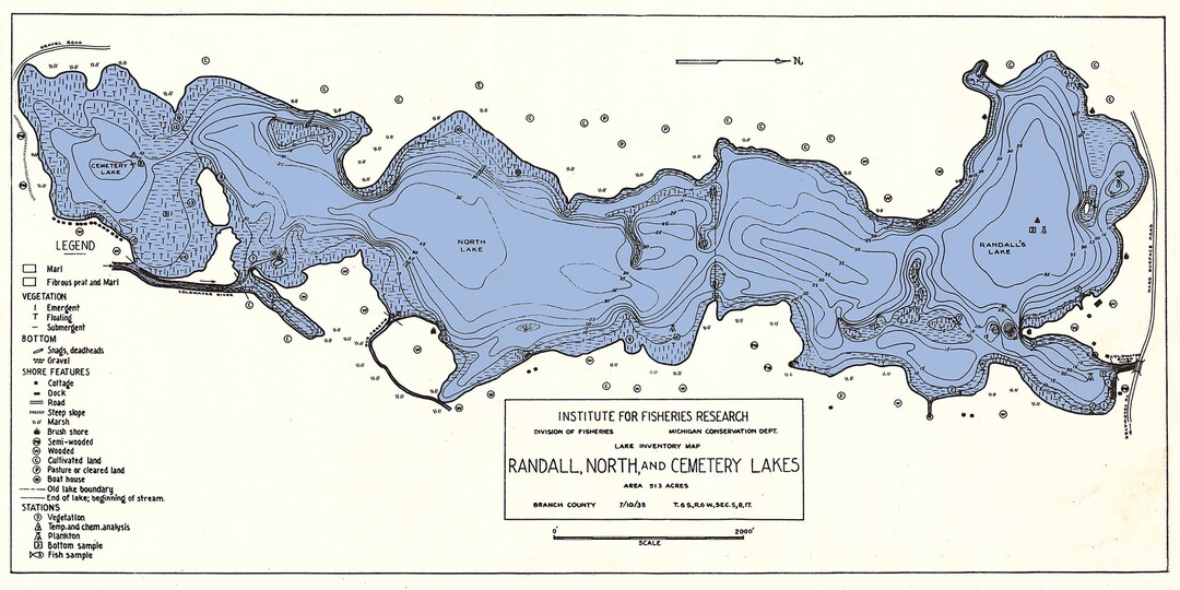 1938 Map of Randall North and Cemetery Lakes Branch County Michigan Etsy