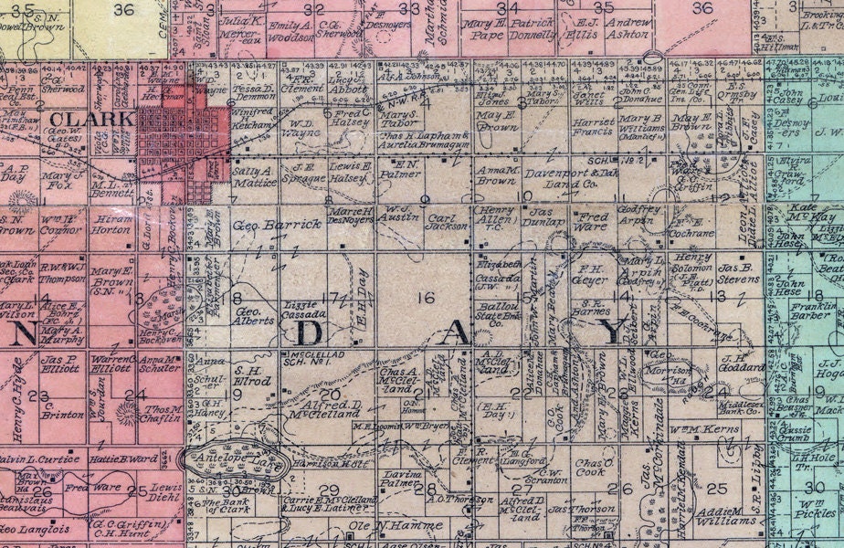 1900 Mapa del Condado de Clark Dakota del Sur Etsy