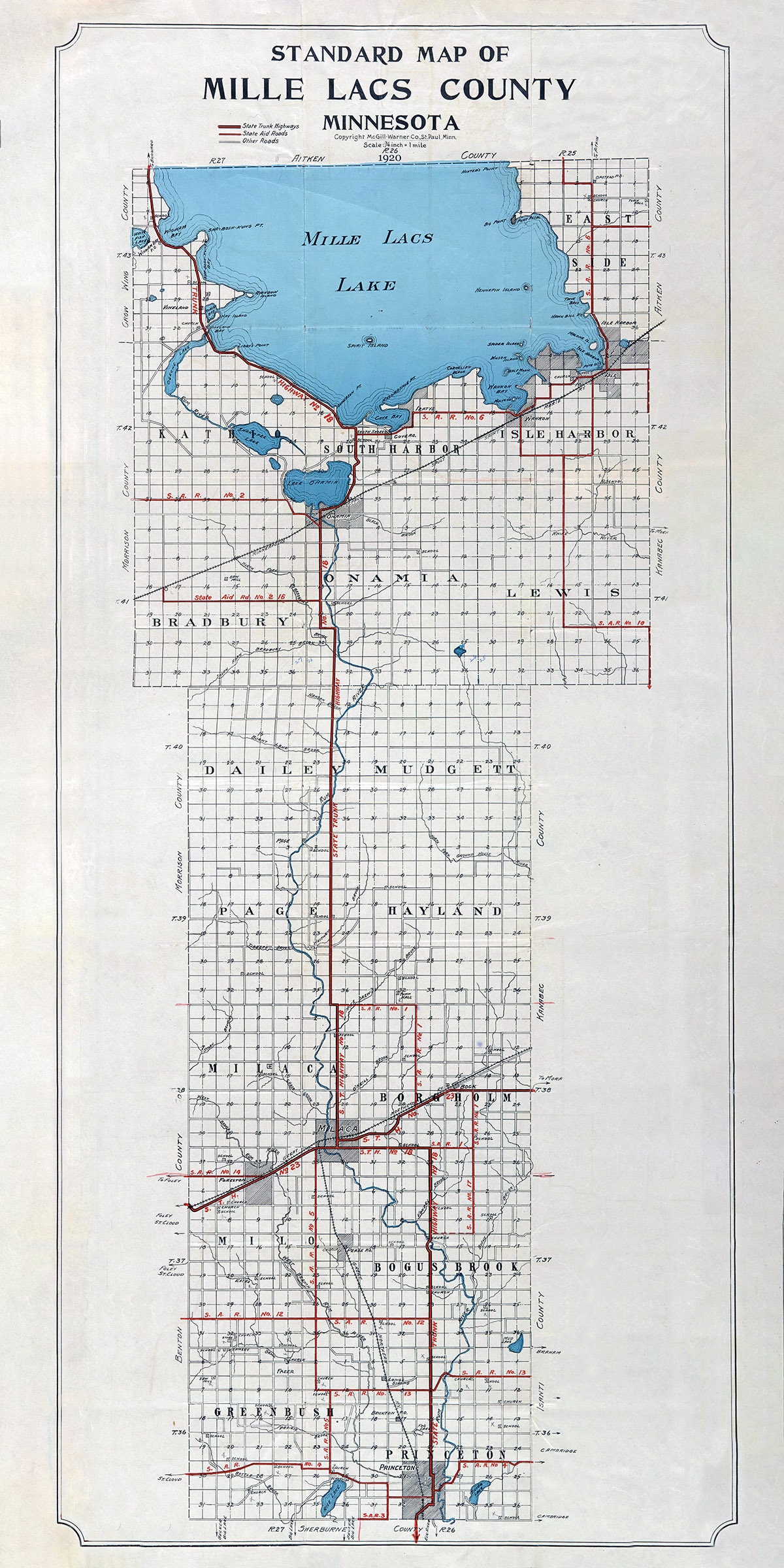Mille Lacs County Minnesota Jail Records 1920 Map of Mille Lacs County Minnesota | Etsy