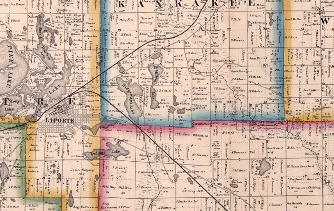 1866 Farm Line Map of Laporte County Indiana Etsy