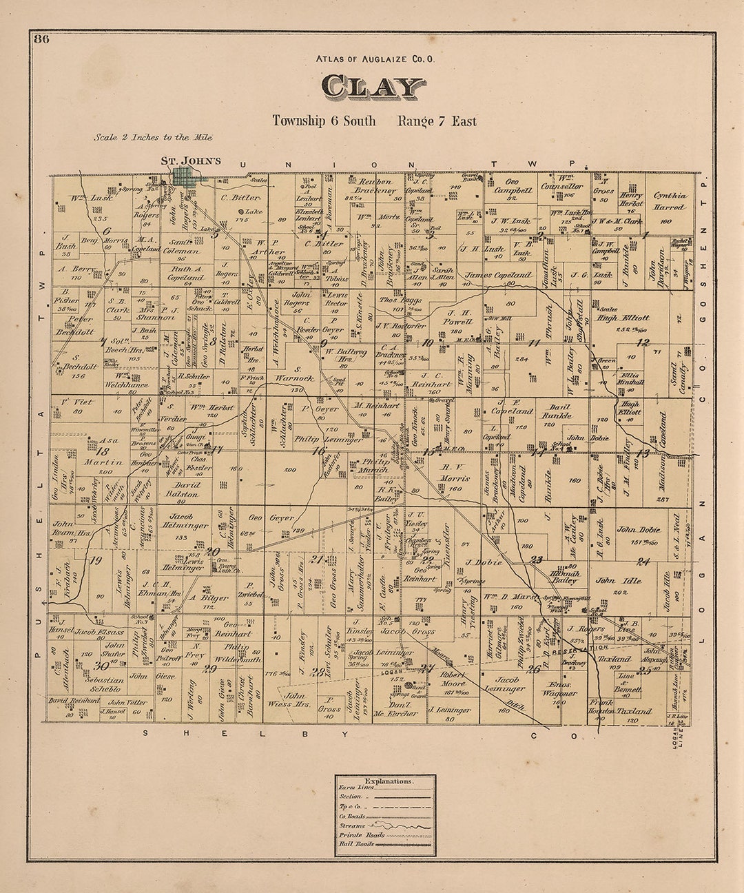 1880 Map of Clay Township Auglaize County Ohio Etsy
