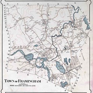 1895 Map of the Town of Framingham Massachusetts