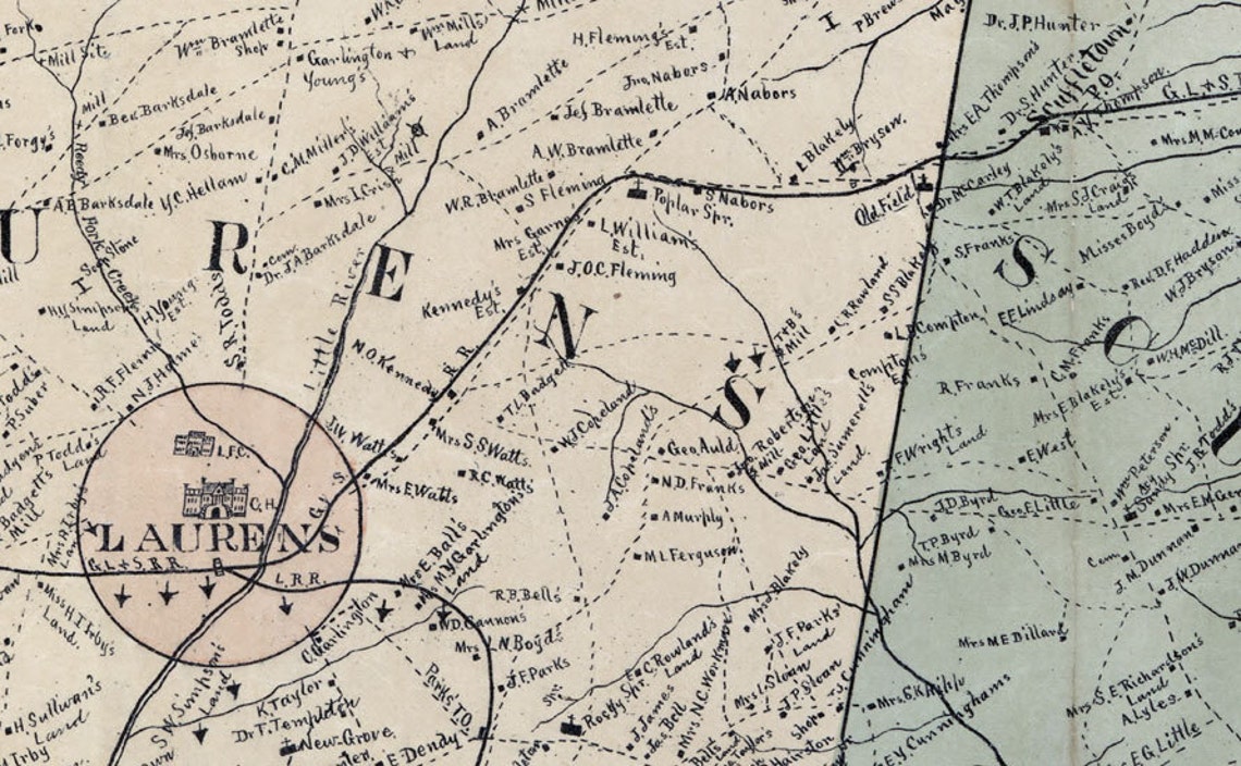 1883 Map of Laurens County South Carolina Family Names Etsy Norway