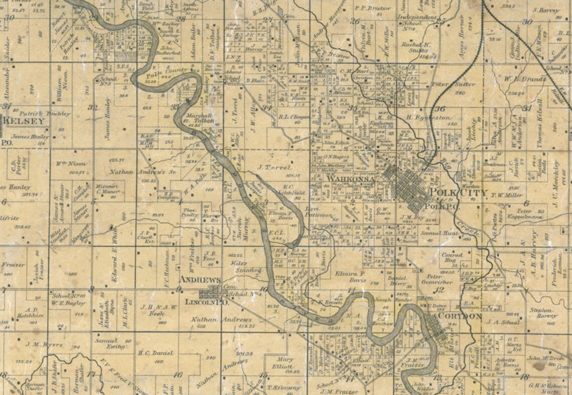 1885 Map of Polk County Iowa Des Moines Etsy