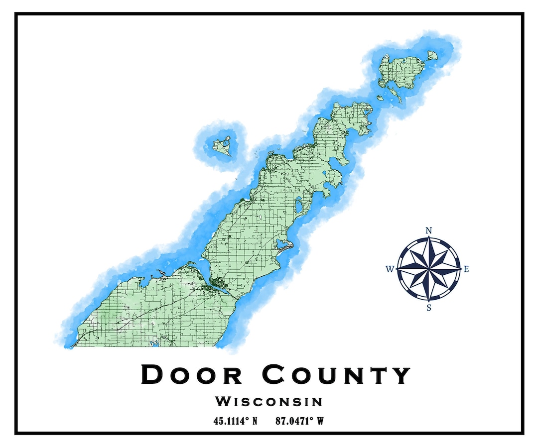 Door County Wisconsin Map Etsy