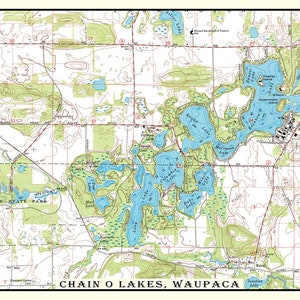 1988 Map of Chain O Lakes Waupaca County Wisconsin