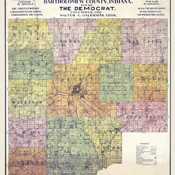 1910 Farm Line Map of Bartholomew County Indiana
