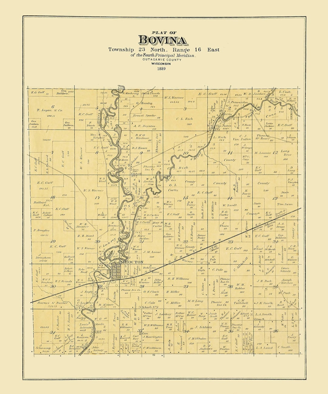 1889 Map of Bovina Township Outagamie County Wisconsin Etsy