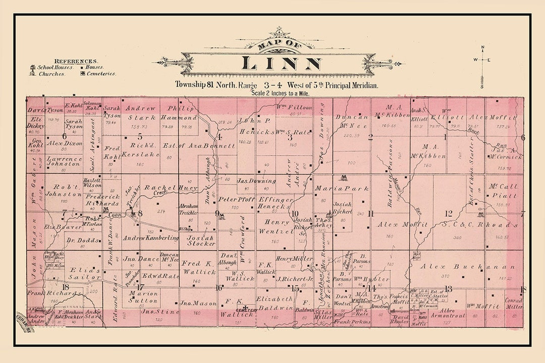 1885 Map of Linn Township Cedar County Iowa Etsy
