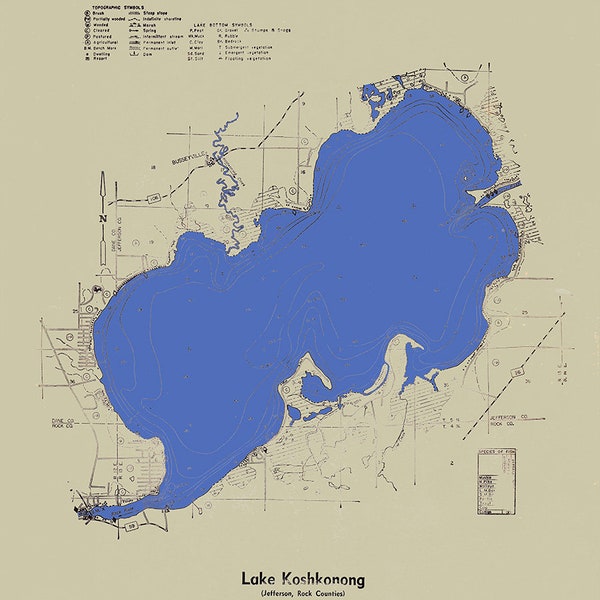 Lake Koshkonong Map Etsy