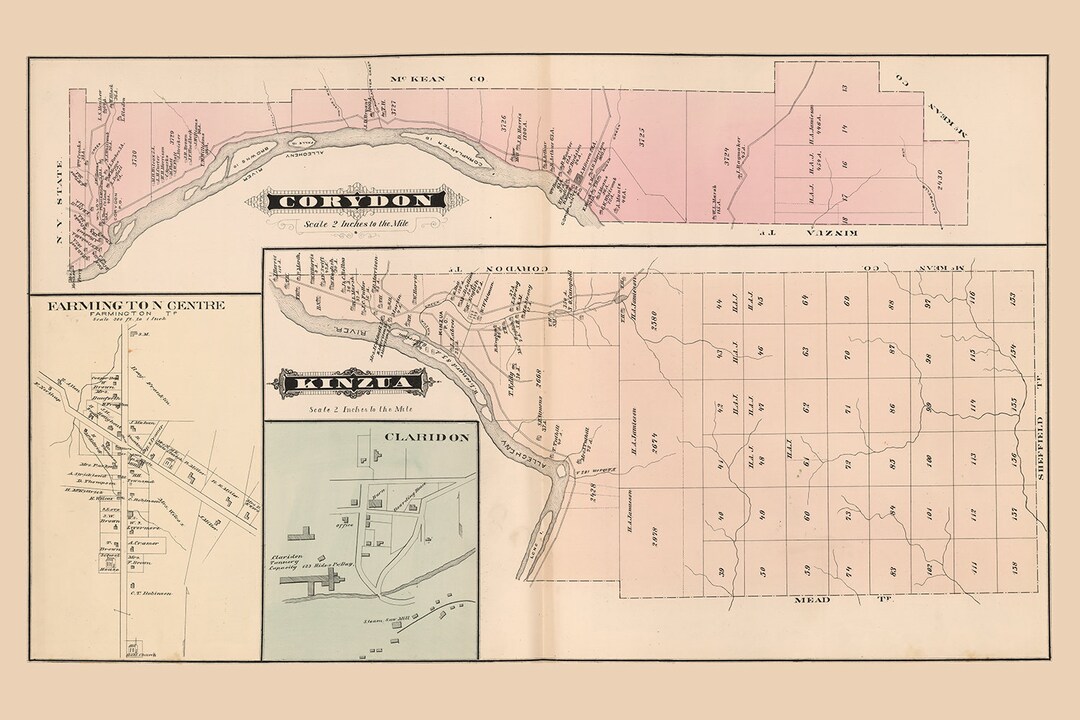 1878 Map of Kinzua and Corydon Township Warren County Pa Etsy