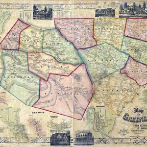 1856 Carte du comté de Greene, New York à partir d'enquêtes réelles