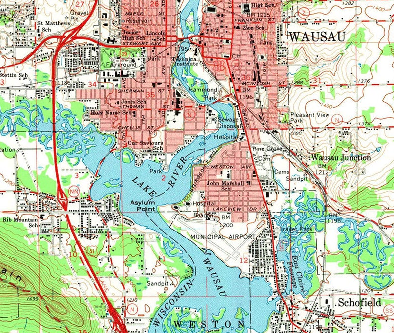 1963 Topo Map of Wausau Wisconsin Quadrangle Etsy